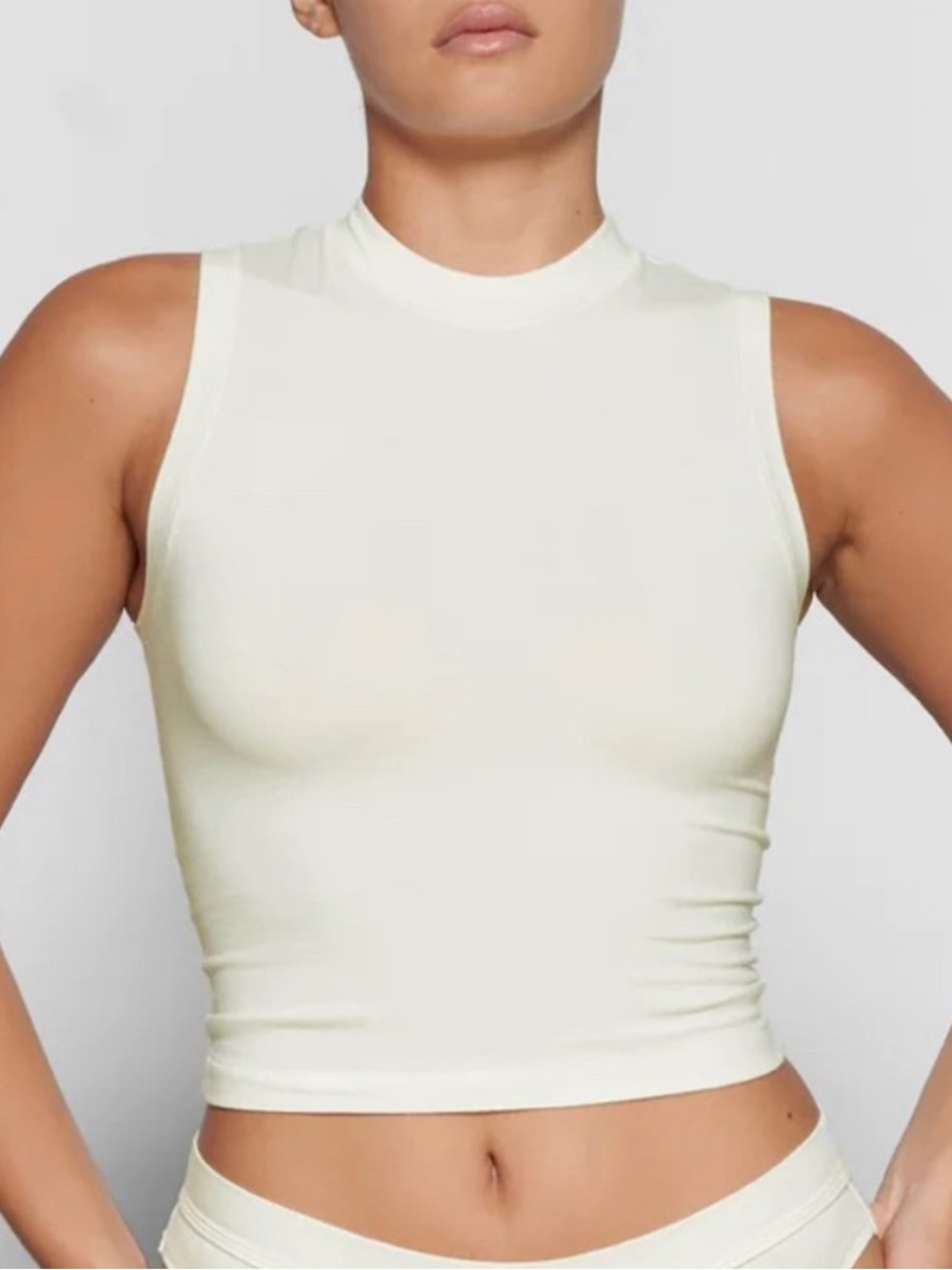 Skims Cotton Jersey Mock Neck Tank Bone